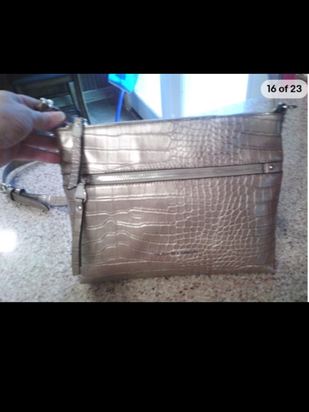 Dana Buchanan Gold Croc-Embossed Crossbody Bag